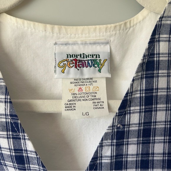 [L] Vintage Spring Blue & White Checker Tie Back Bow Button Down Cotton Vest - Picture 5 of 13